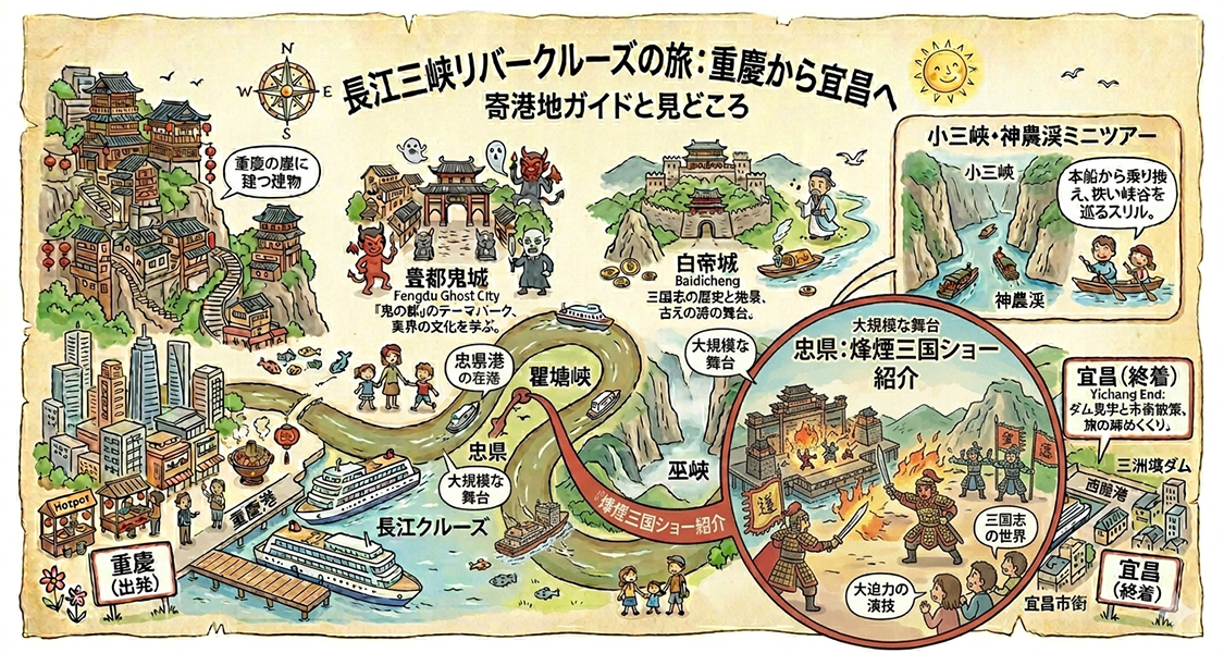 長江三峽クルーズ全図